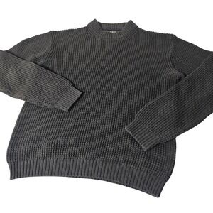 Line of Trade Sweater Mens Large Black Excellent Cotton Blend Ribbed Knit Crew